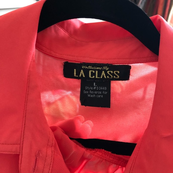 coral sheer button down top - Picture 3 of 3